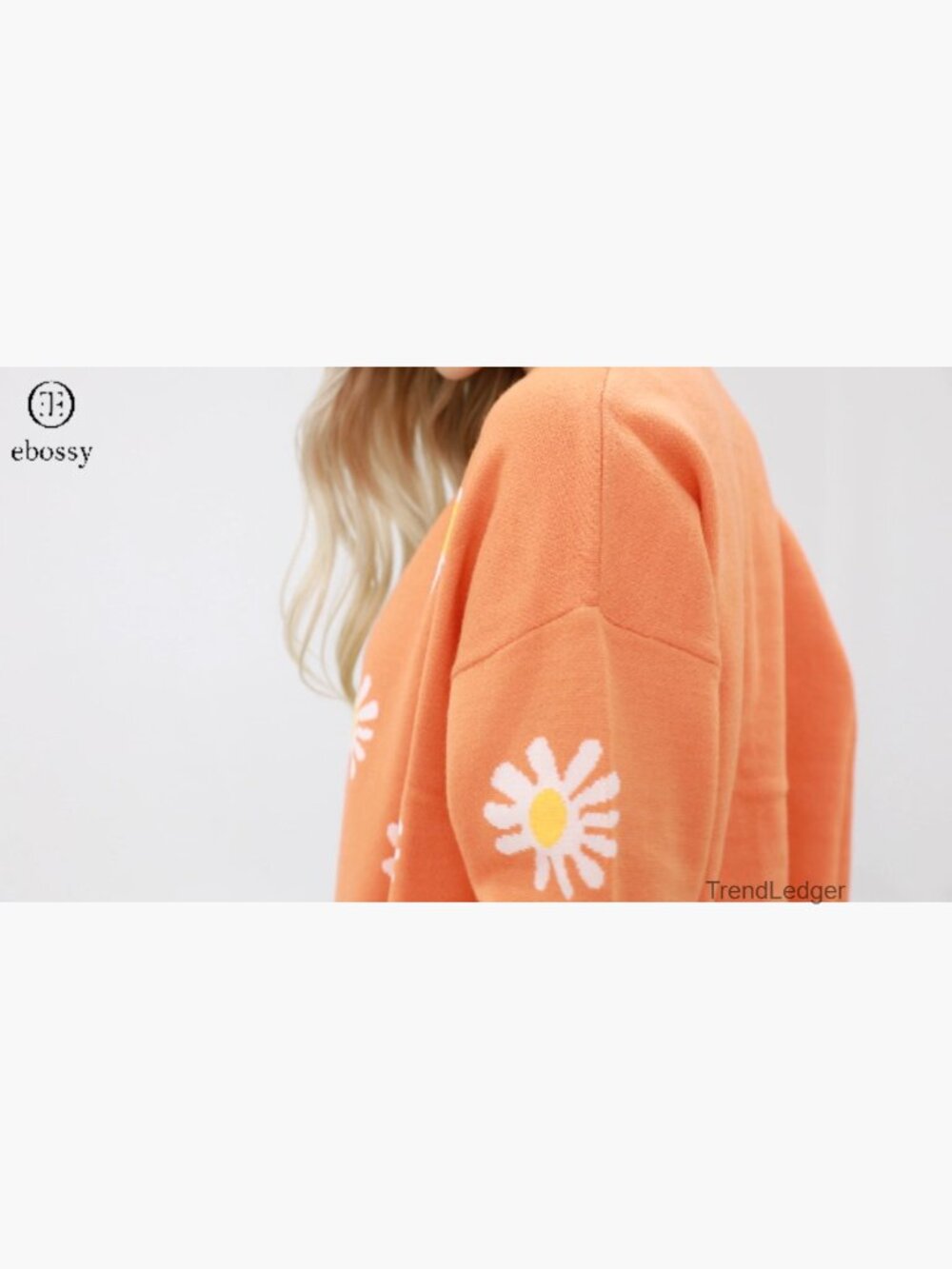 Trendy Daisy Floral Ribbed Knit Cardigan Button Down Loose Crop Sweater Coat - Picture 2 of 4